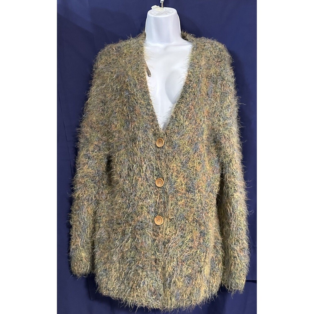 Carroll Reed Woman Shaggy Eyelash Knit Cardigan Sweater 2X Multi-Color Boho